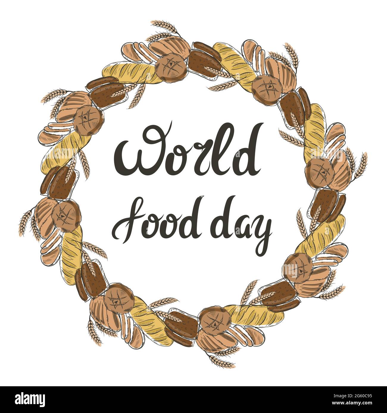 World food day, hand lettering and frame, vector illustration. Stock Vector