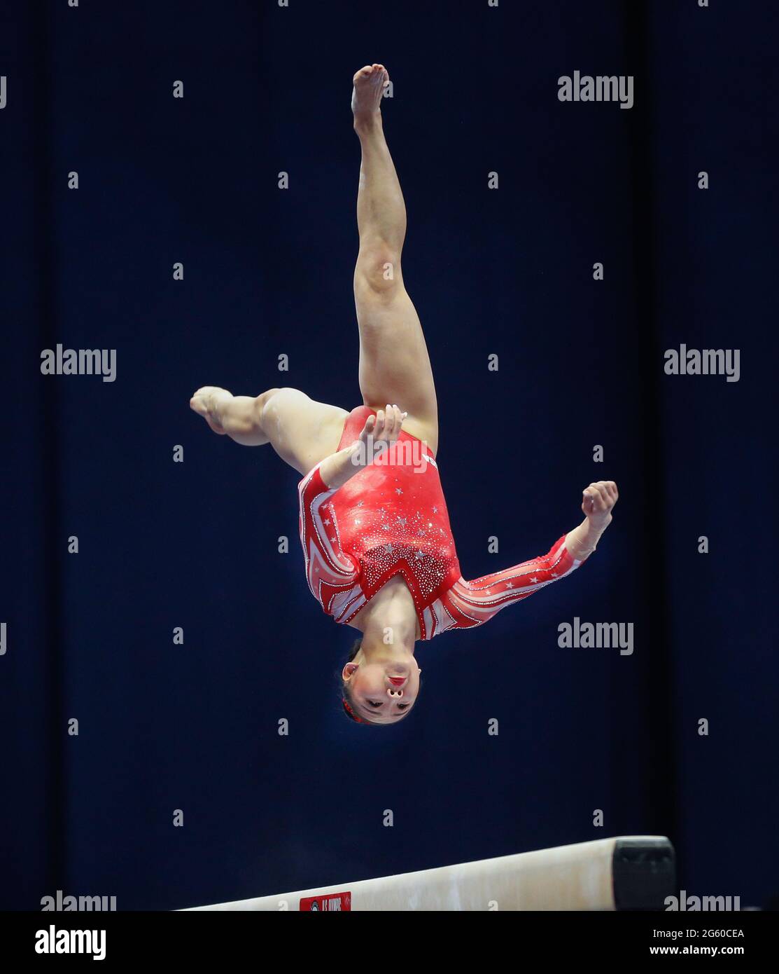 June 25, 2021: Kara Eaker performs on the balance beam during Day 1 of
