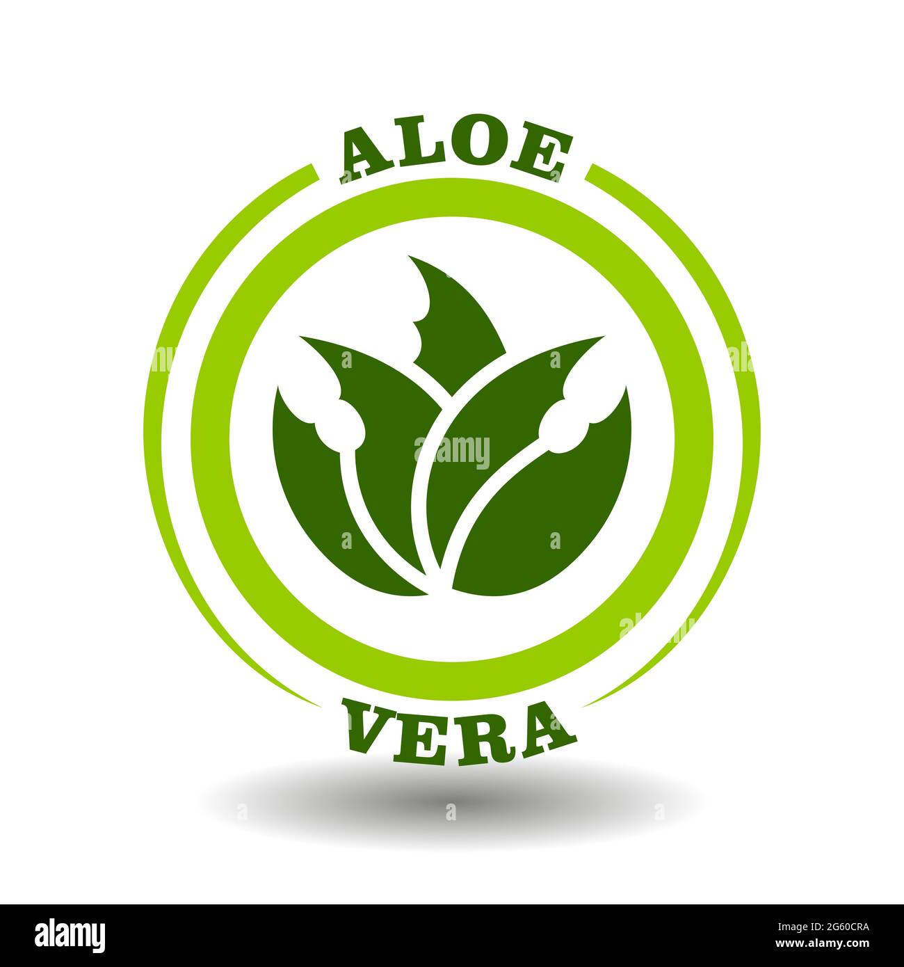 Circle logo Aloe vera with simple cactus leaves symbol in round vector icon. Natural cosmetics sign with bio organic extract, packaging pictogram of a Stock Vector