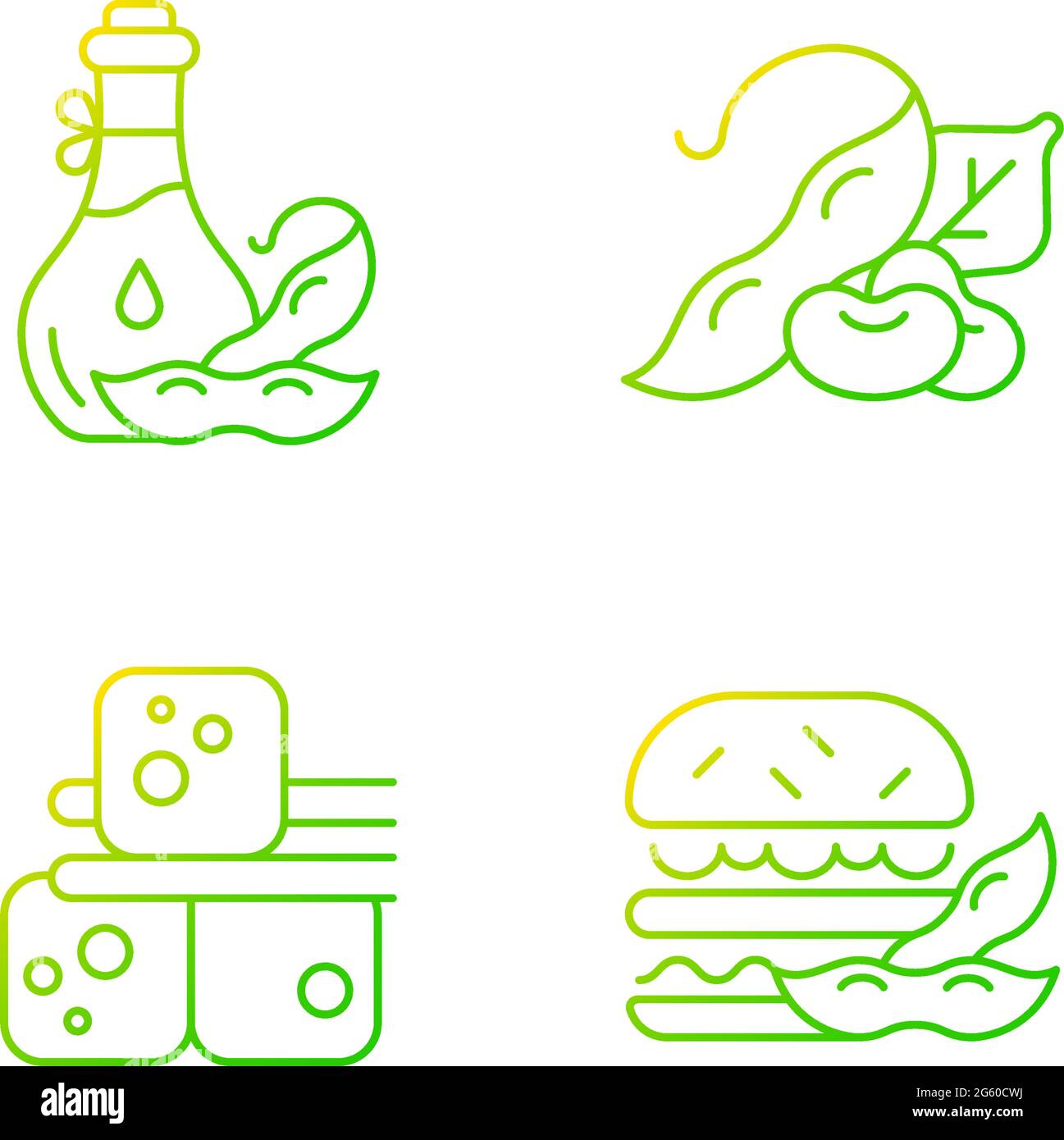 Soybeans cooking gradient linear vector icons set Stock Vector