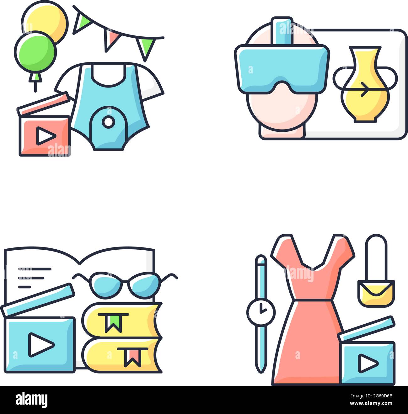 Types of video RGB color icons set Stock Vector