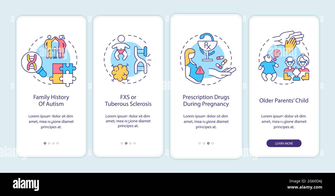 Autism causes onboarding mobile app page screen Stock Vector