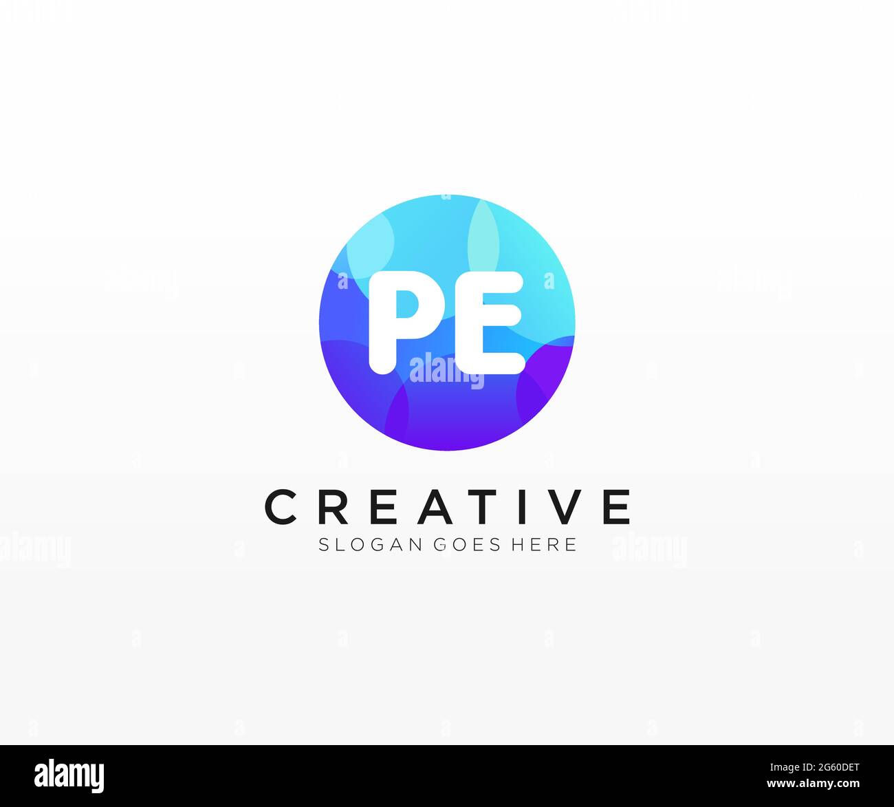 PE initial logo With Colorful Circle template Stock Vector
