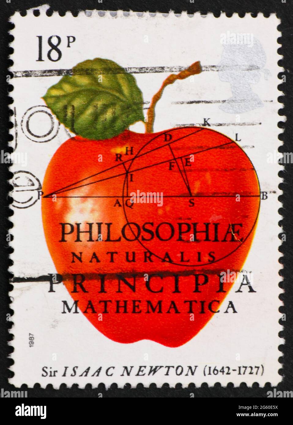 GREAT BRITAIN – CIRCA 1982: a stamp printed in the Great Britain shows Philosophiae Naturalis Principia Mathematica, Sir Isaac Newton, circa 1982 Stock Photo