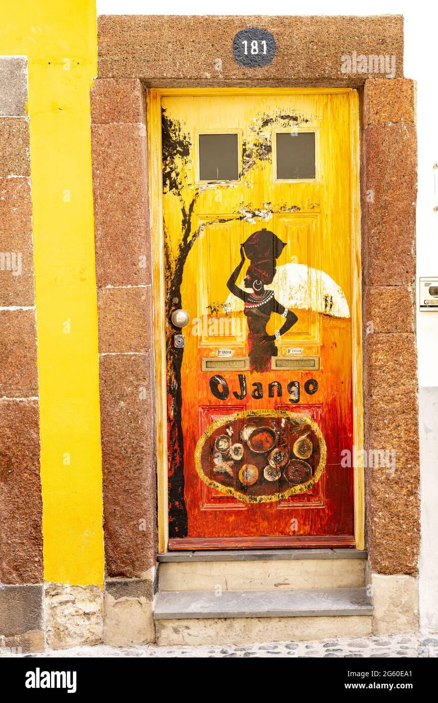 Colorful painted door in the old alley of Rua de Santa Maria, Funchal, Madeira island, Portugal Colorful painted door in the old alley of Rua de Santa Maria, Funchal, Madeira island, Portugal