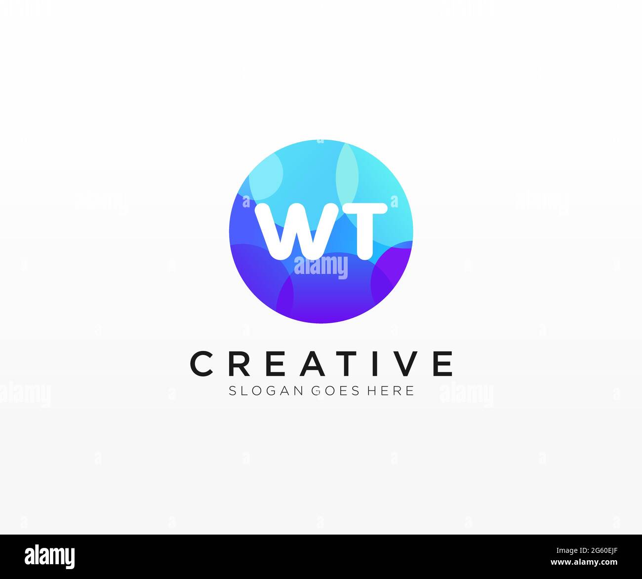 WT initial logo With Colorful Circle template Stock Vector