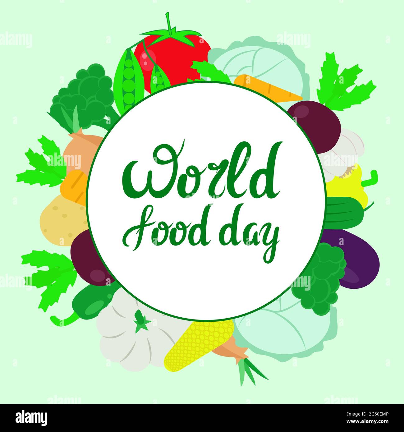 World food day, banner with hand lettering and vegetables. Vector illustration Stock Vector