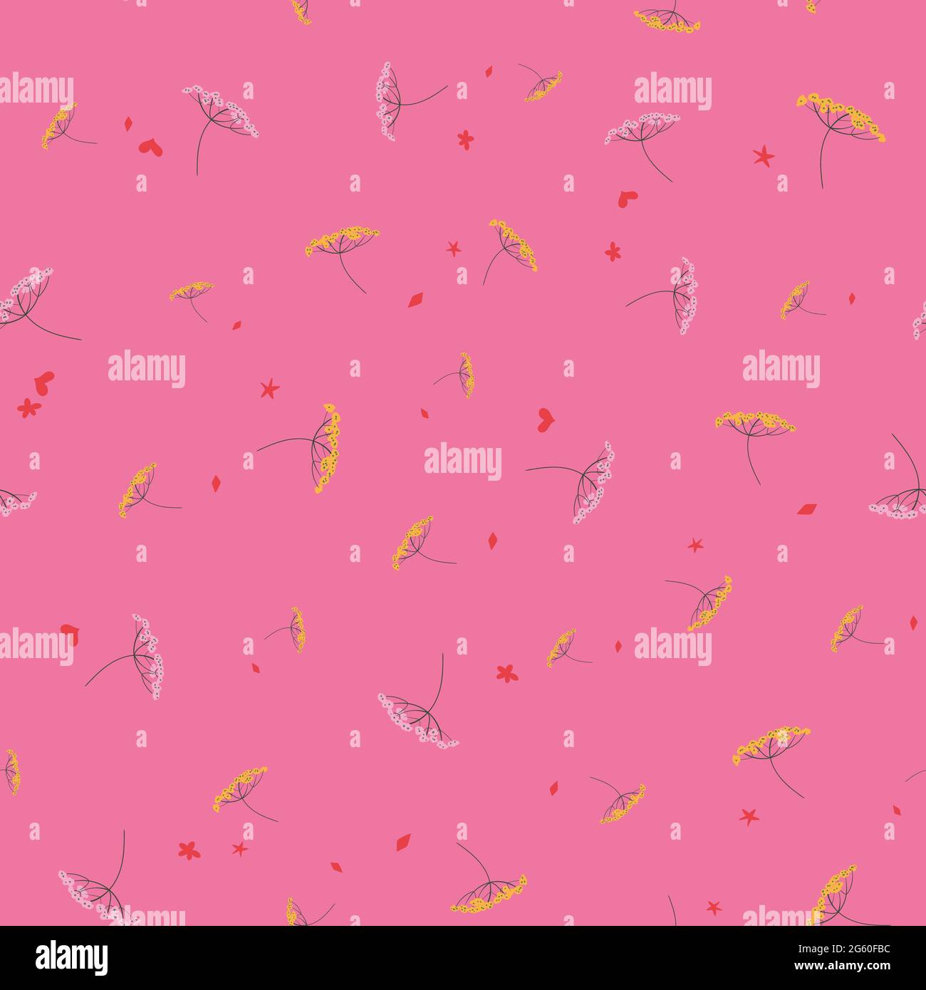 ditsy wildflowers seamless vector pattern on pink Stock Vector