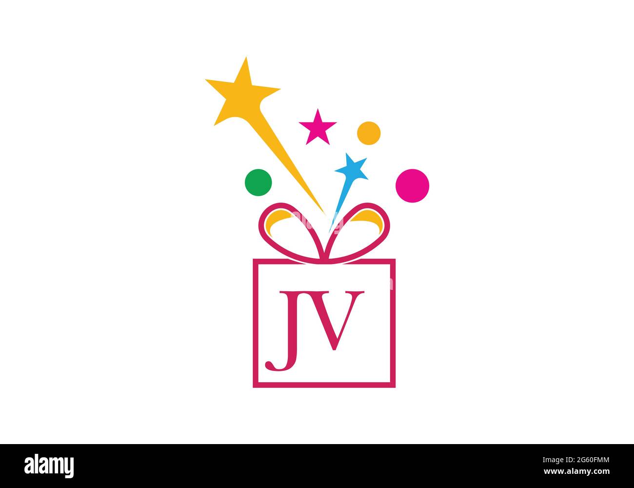 Gift Box, gift shop letter alphabet J V logo icon for Luxury brand design for wedding invitations, greeting card, logo, and other design. Stock Vector