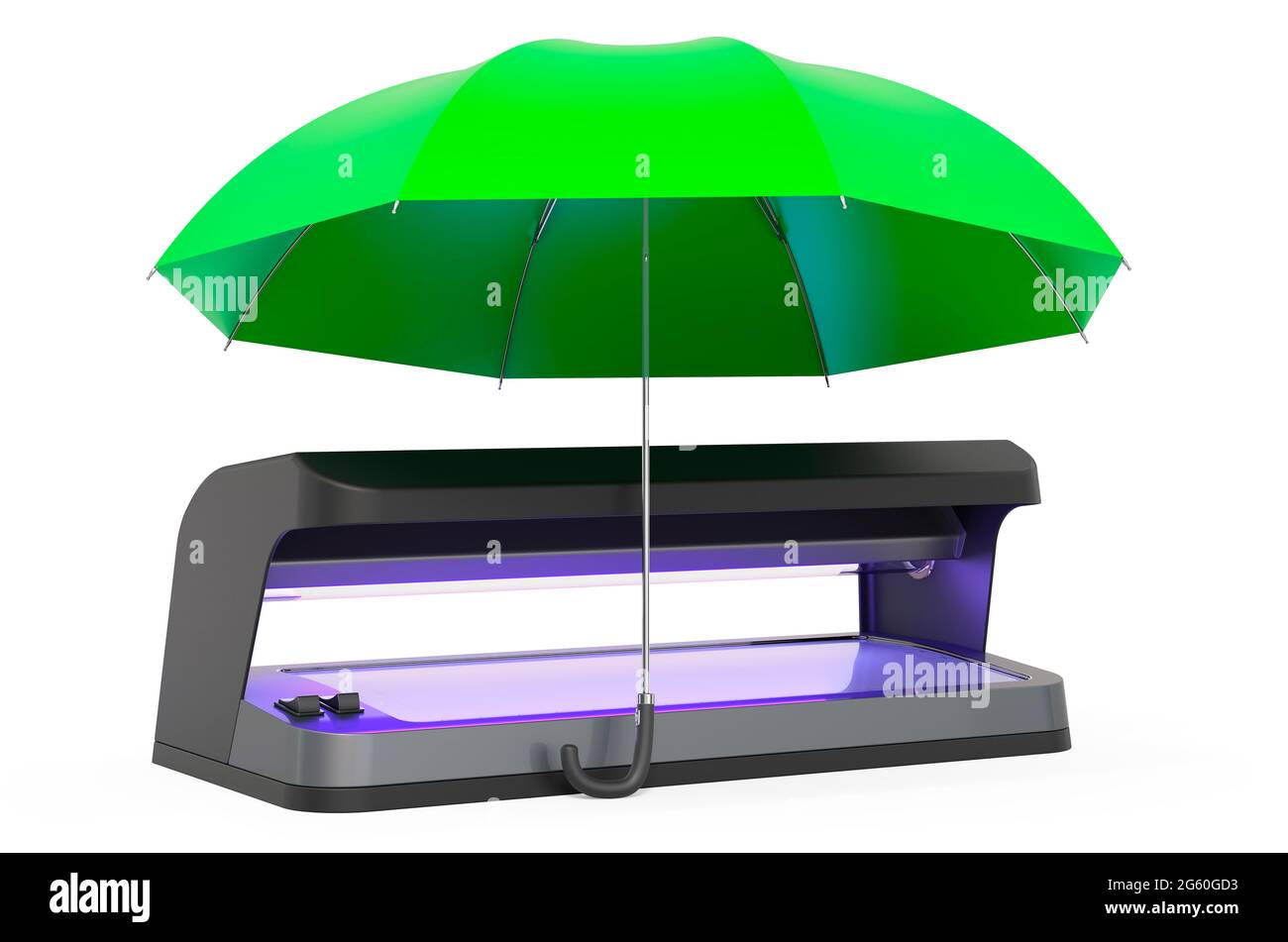 Detector banknotes under umbrella, 3D rendering isolated on white ...