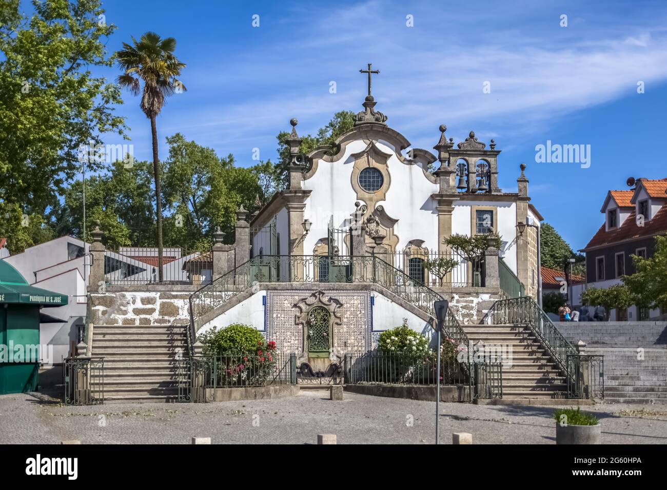 Viseu / Portugal - 05/08/2021 : Exterior view of the Church of Nossa Senhora da Conceicao, a rococo icon from the 18th century Stock Photo