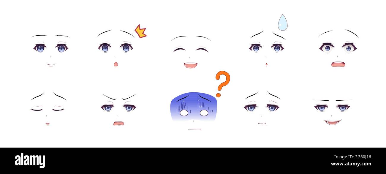 Anime Manga Boy Expressions Eyes Set. Japanese Cartoon Style Stock