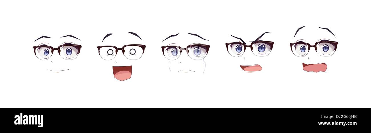 Anime manga expressions eyes set boy and girl. Japanese cartoon