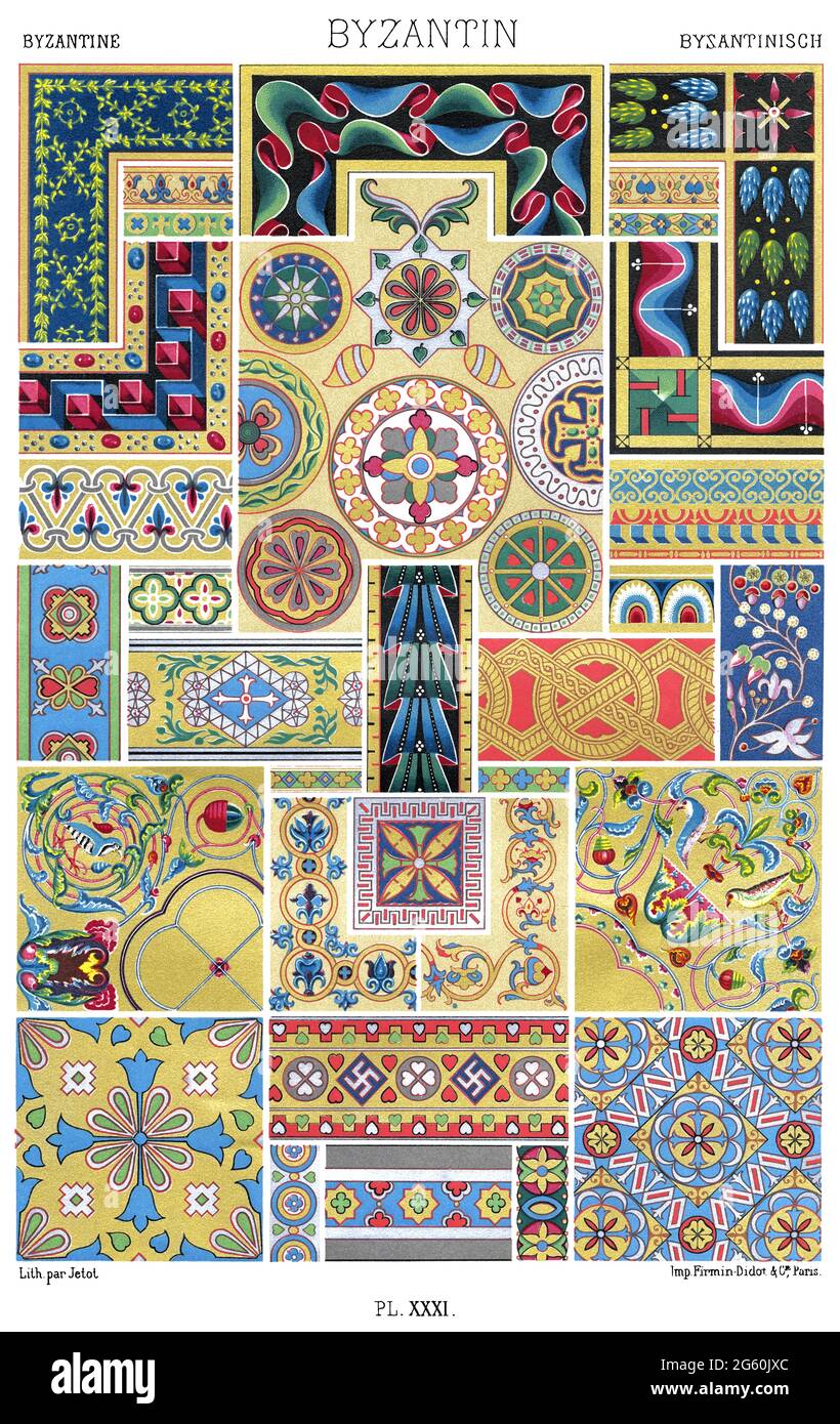 Byzantin Art - Wall Paintings, Mosaics and Manuscript Paintings - Saint Sophia, Costaninople, Manuscripts etc. - By The Ornament 1880. Stock Photo