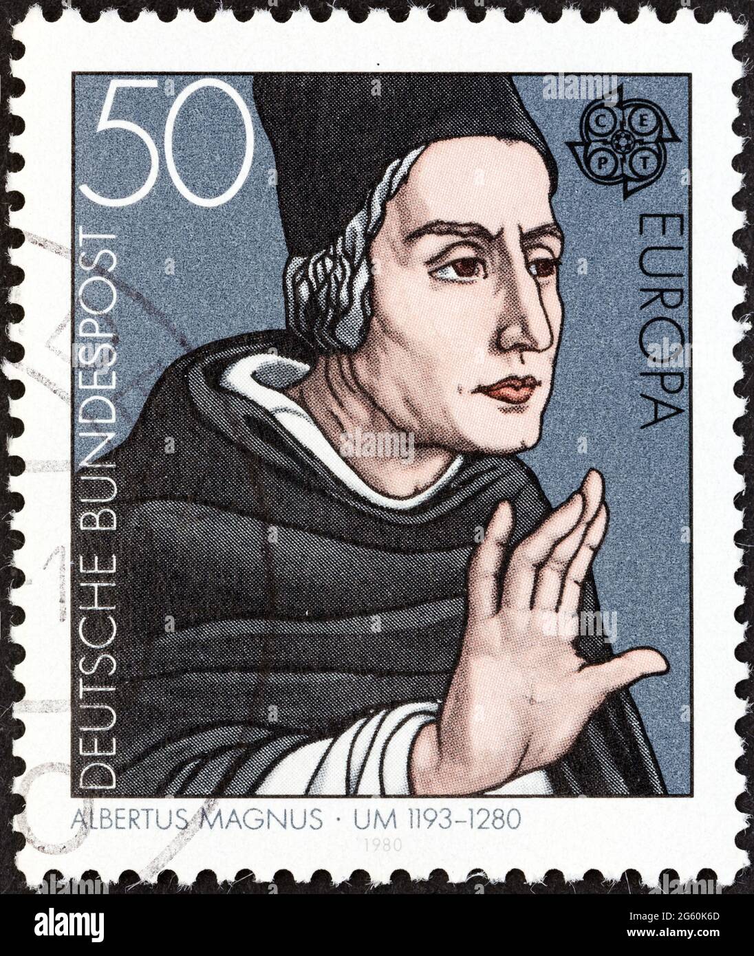 GERMANY - CIRCA 1980: A stamp printed in Germany from the 'Europa' issue shows Albertus Magnus, circa 1980. Stock Photo