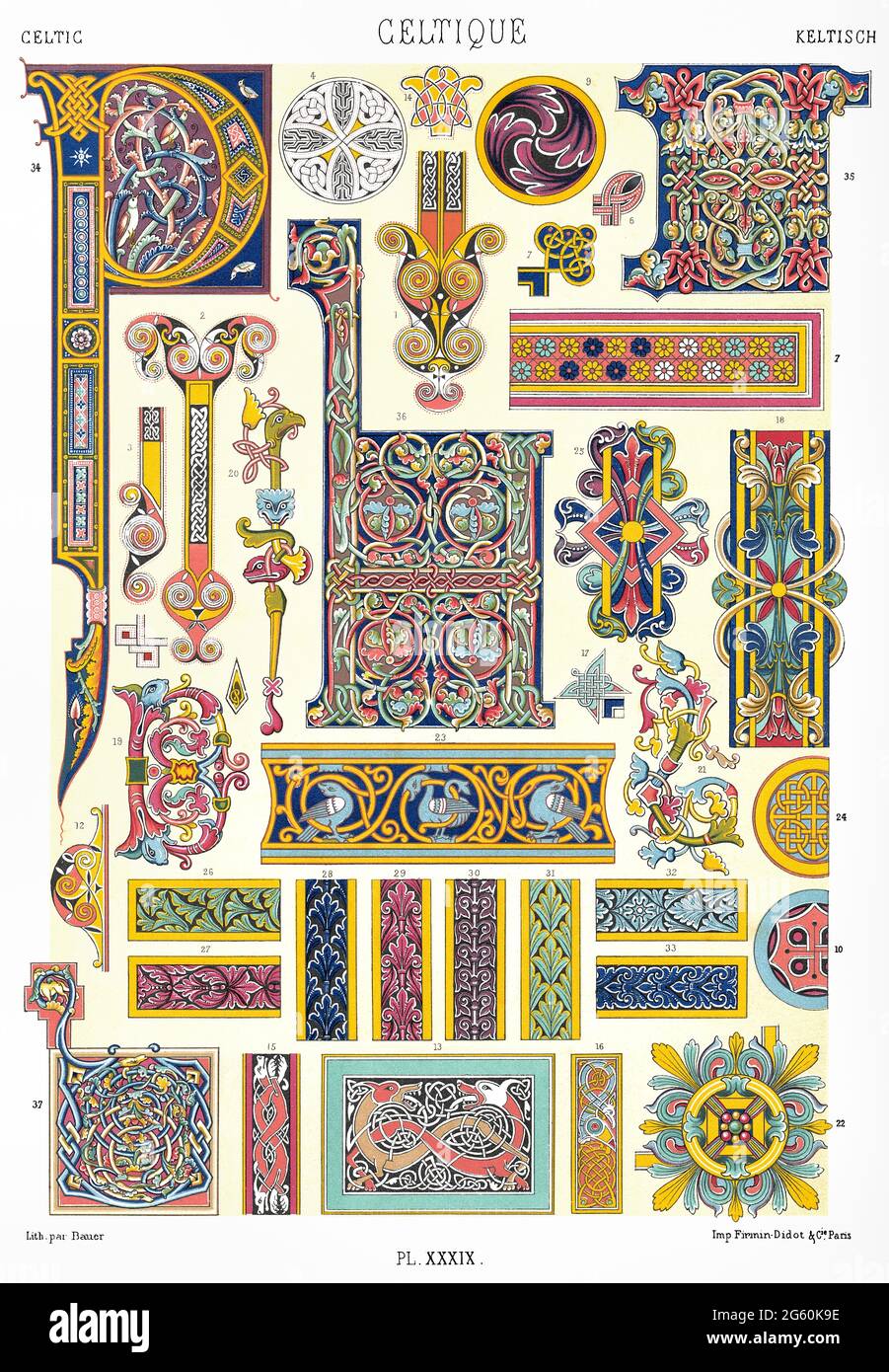 Middle Age - VII to XI Century, Celtic Ornaments - Chimeric Animals Mixed with the Curves, Magnificent Initials  etc. - By The Ornament 1880. Stock Photo