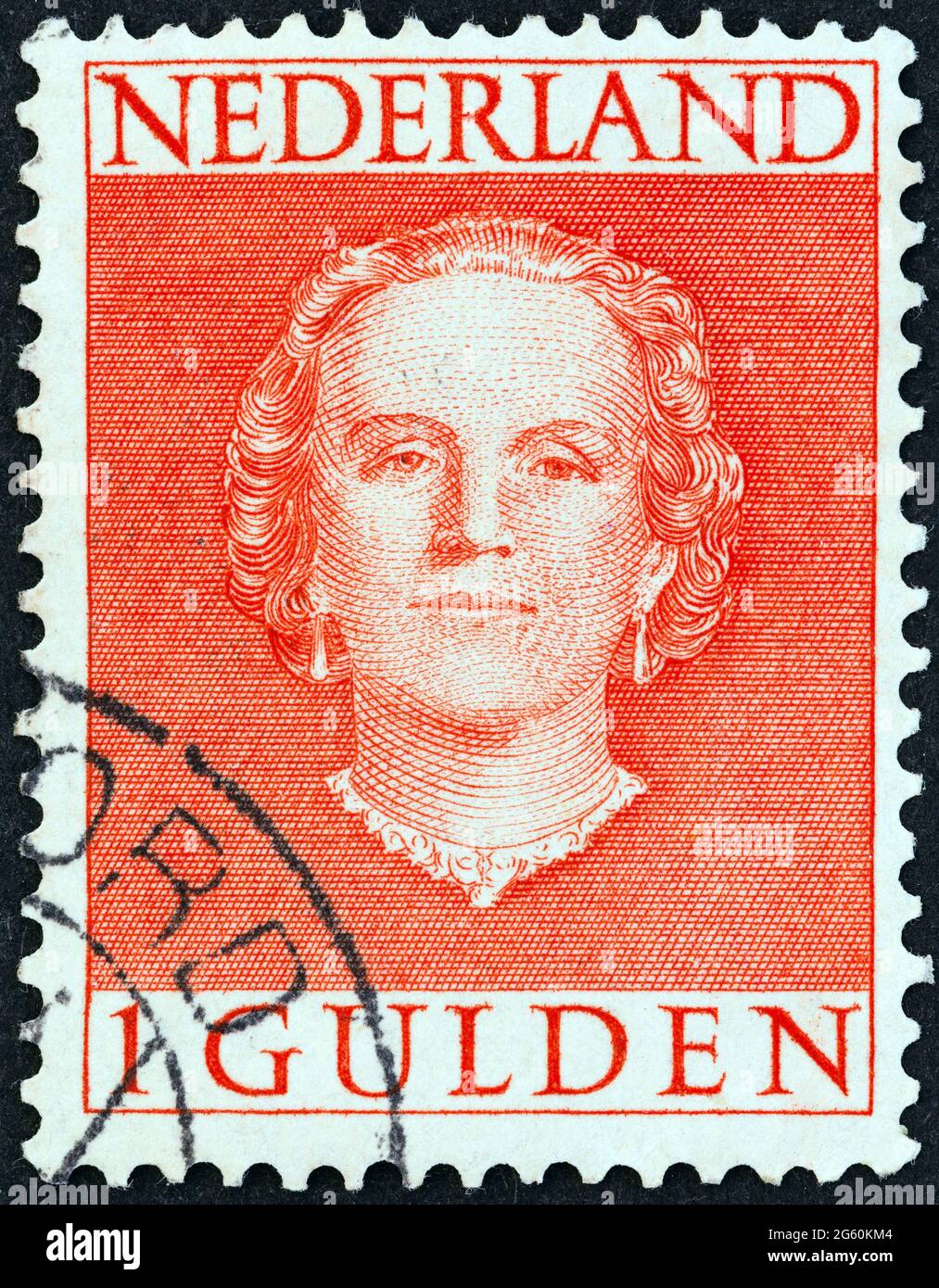 NETHERLANDS - CIRCA 1949: A stamp printed in the Netherlands shows Queen Juliana, circa 1949. Stock Photo