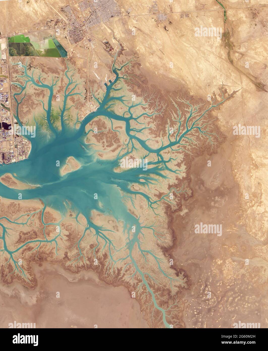 MUSA BAY, IRAN - 20 January 2015 - Before draining into the Persian Gulf, several rivers and streams in southern Iran converge into Musa Bay, a shallo Stock Photo
