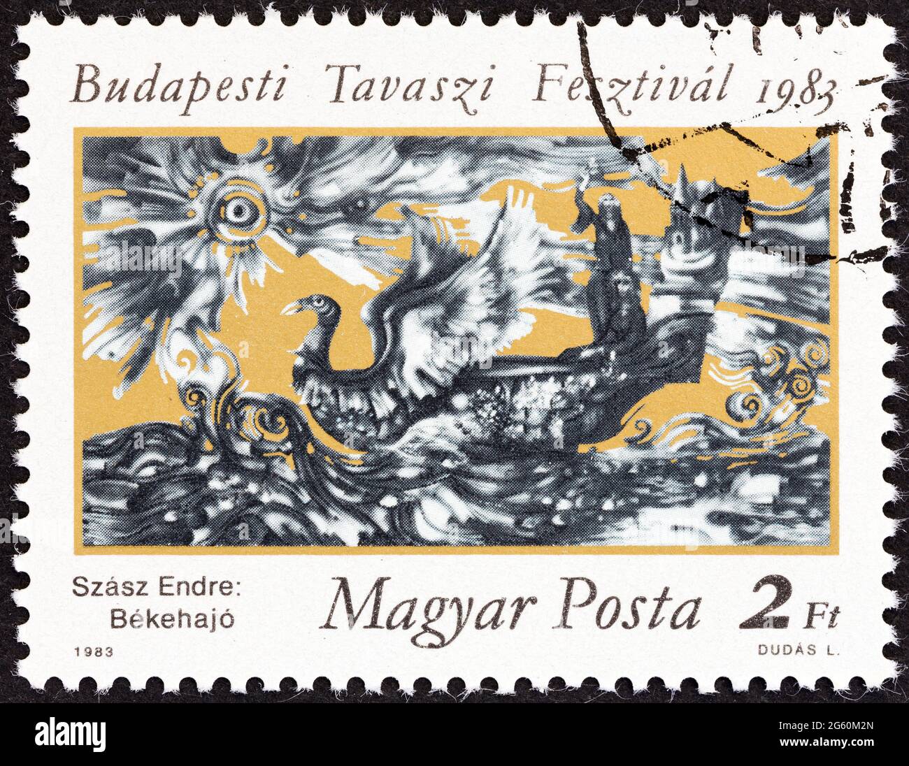 HUNGARY - CIRCA 1983: A stamp printed in Hungary from the 'Budapest Spring Festival' issue shows Ship of Peace (Endre Szasz), circa 1983. Stock Photo