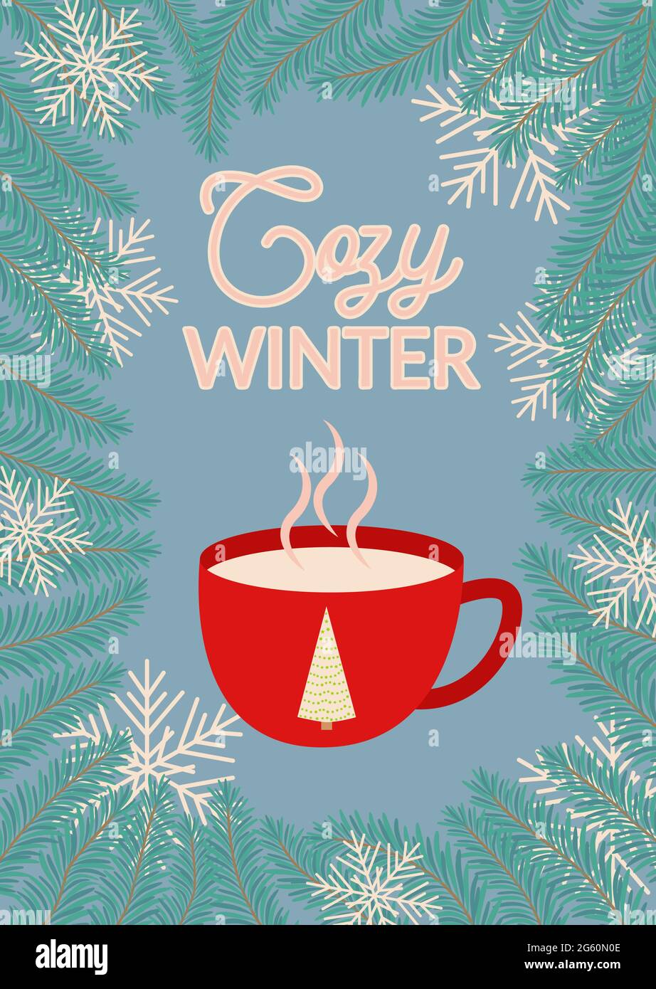 Christmas and Happy New Year templates. Trendy retro style. Lettering Cozy Winter Stock Vector