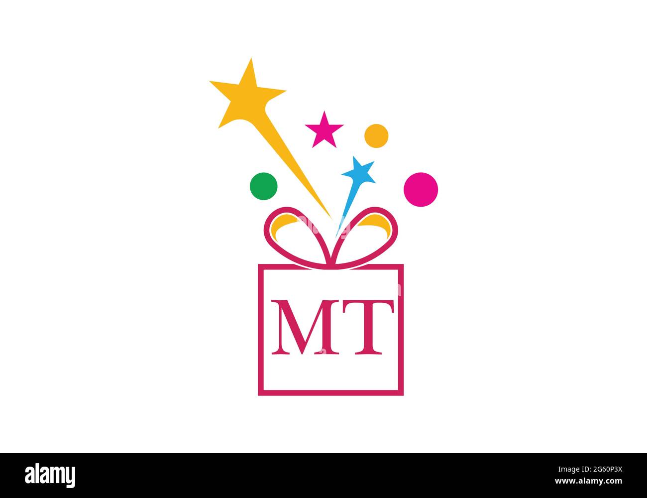 Gift Box, gift shop letter alphabet M T logo icon for Luxury brand design for wedding invitations, greeting card, logo, and other design. Stock Vector