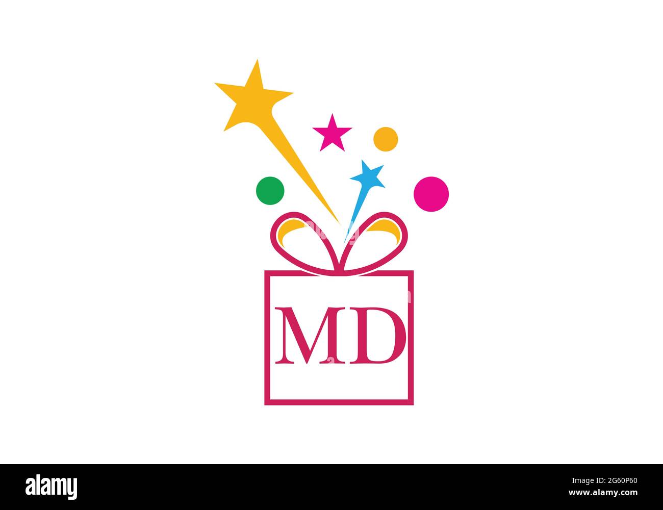 Gift Box, gift shop letter alphabet M D logo icon for Luxury brand design for wedding invitations, greeting card, logo, and other design. Stock Vector