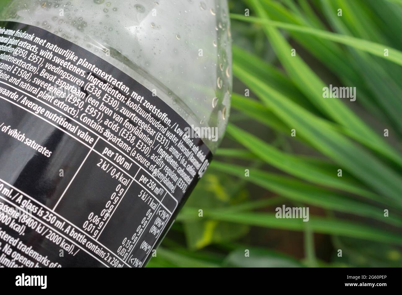Close-up shot of zero sugar Pepsi Max drink ingredient list showing E  numbers. For food additives, soft drinks, E150d, E950, E951, E338, E330,  E331 Stock Photo - Alamy