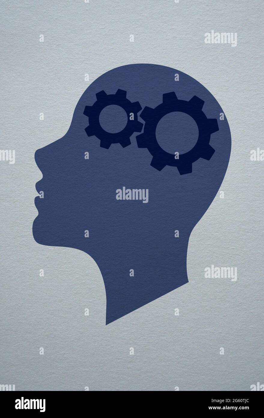 Human head profile with cogwheel gears in the brain representing the ...