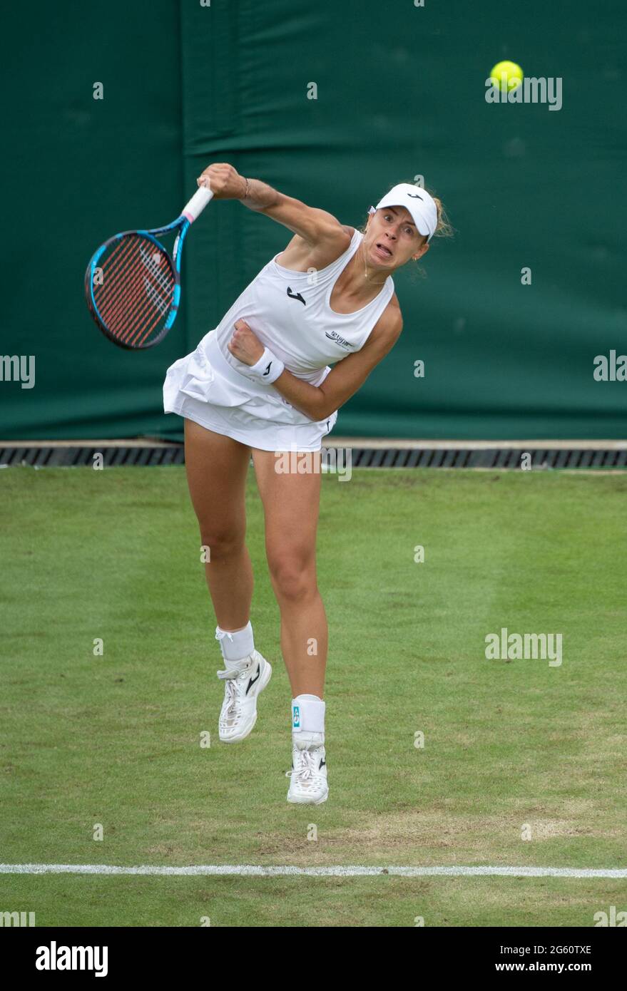 Elina Svitolina playing against Magda Linette in the second round of the  Ladies' Singles on No.2 Court on day four of Wimbledon at The All England  Lawn Tennis and Croquet Club, Wimbledon.