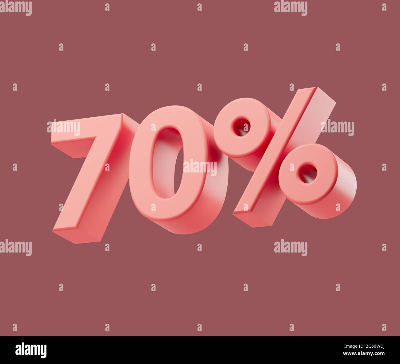 Sale 70 or seventy percent on pastel background. 3d render illustration. Isolated object with soft shadows Stock Photo