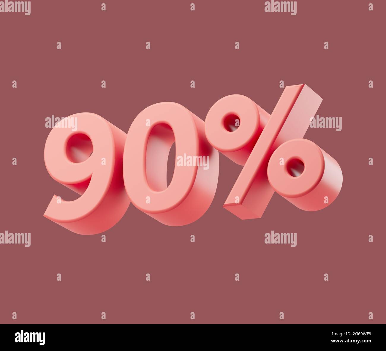 Sale 90 or ninety percent on pastel background. 3d render illustration. Isolated object with soft shadows Stock Photo