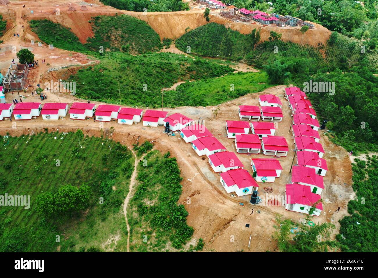 Moulvibazar, Bangladesh - June 20, 2021:  A bird’s eye view of the shelter project for homeless people at Sreemangal in Moulvibazar, Bangladesh. Stock Photo