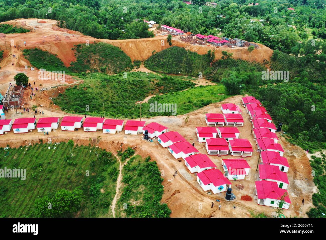 Moulvibazar, Bangladesh - June 20, 2021:  A bird’s eye view of the shelter project for homeless people at Sreemangal in Moulvibazar, Bangladesh. Stock Photo