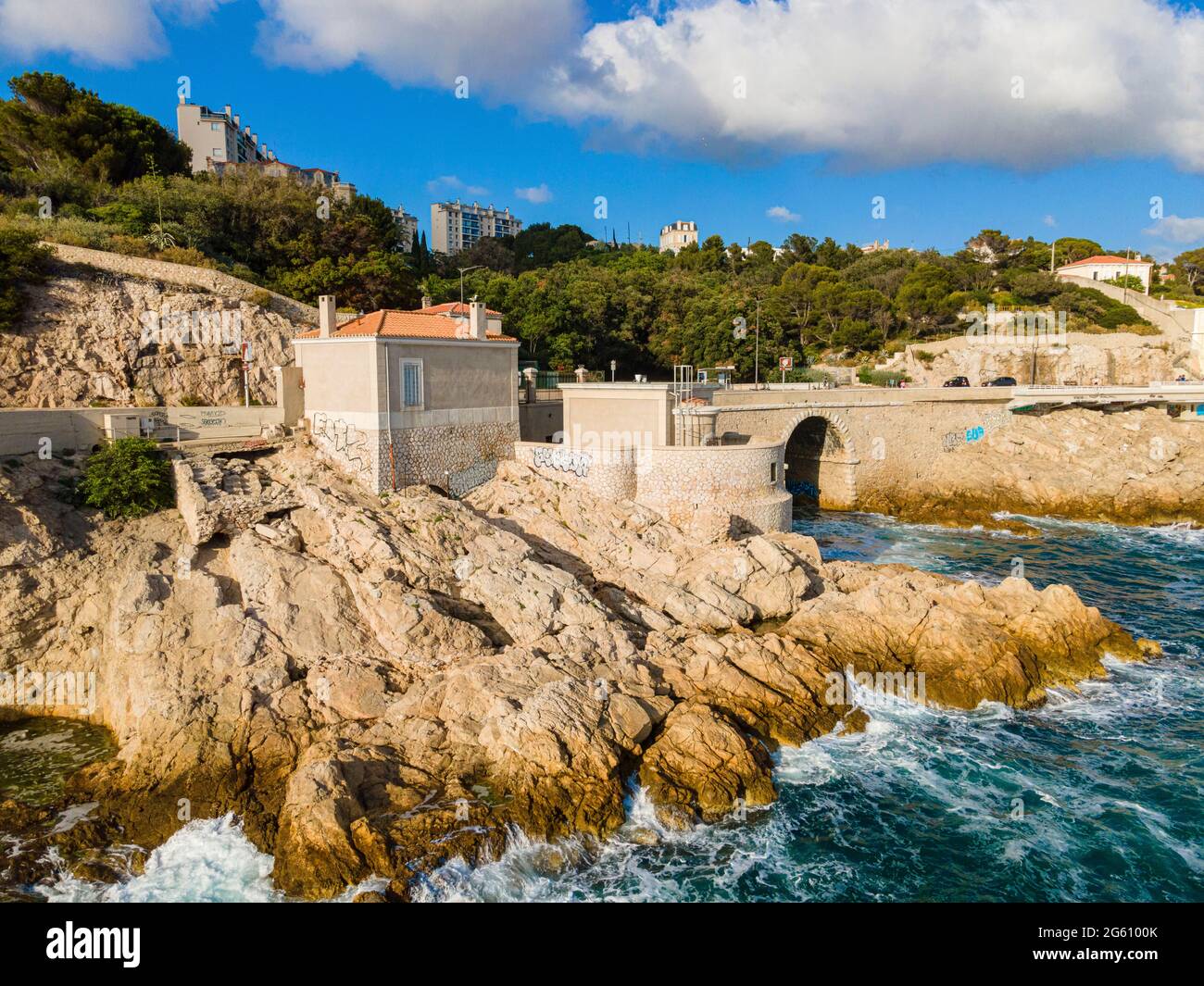 France, Bouches du Rhone, Marseille, Endoume district, the Maregraphe (aerial view) Stock Photo