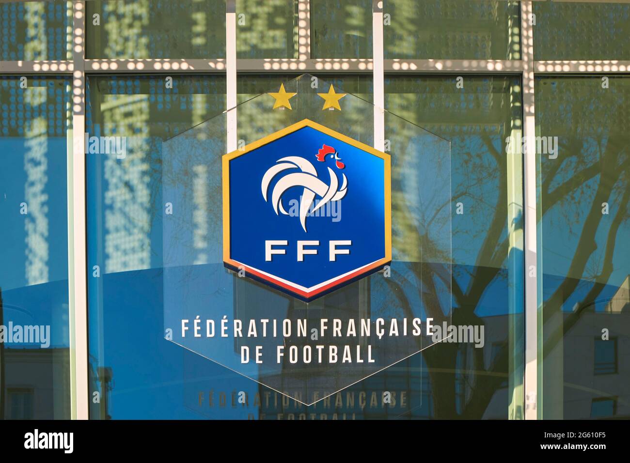 France, Paris, 87 boulevard de Grenelle, Headquarters of the French Football Federation (FFF), current logo Stock Photo