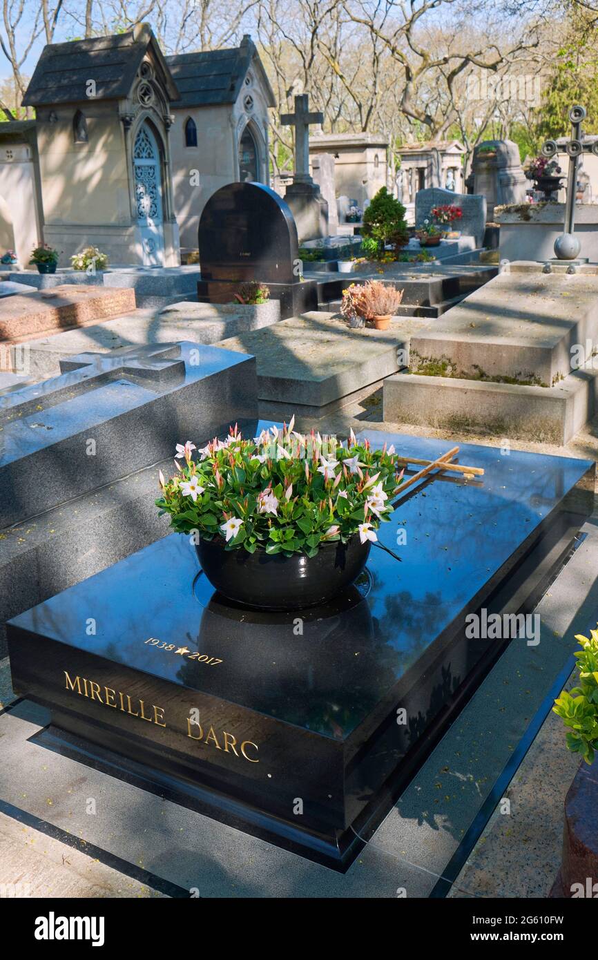 France, Paris, the cemetery of Montparnasse, the tomb of Mireille Darc born Mireille Aigroz, french actress Stock Photo