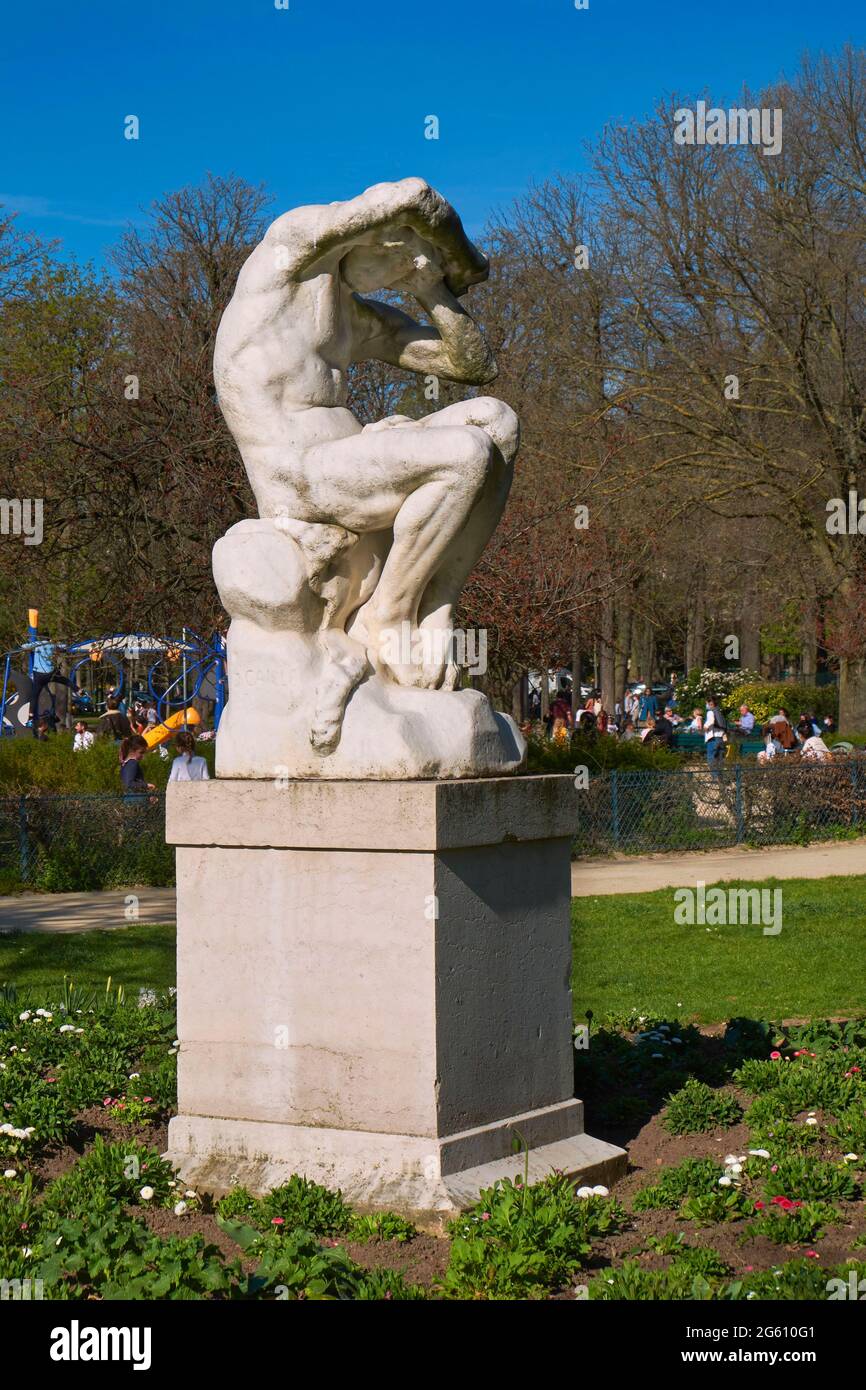 France, Paris, Jardin du Ranelagh, statue of Cain by Joseph Michel