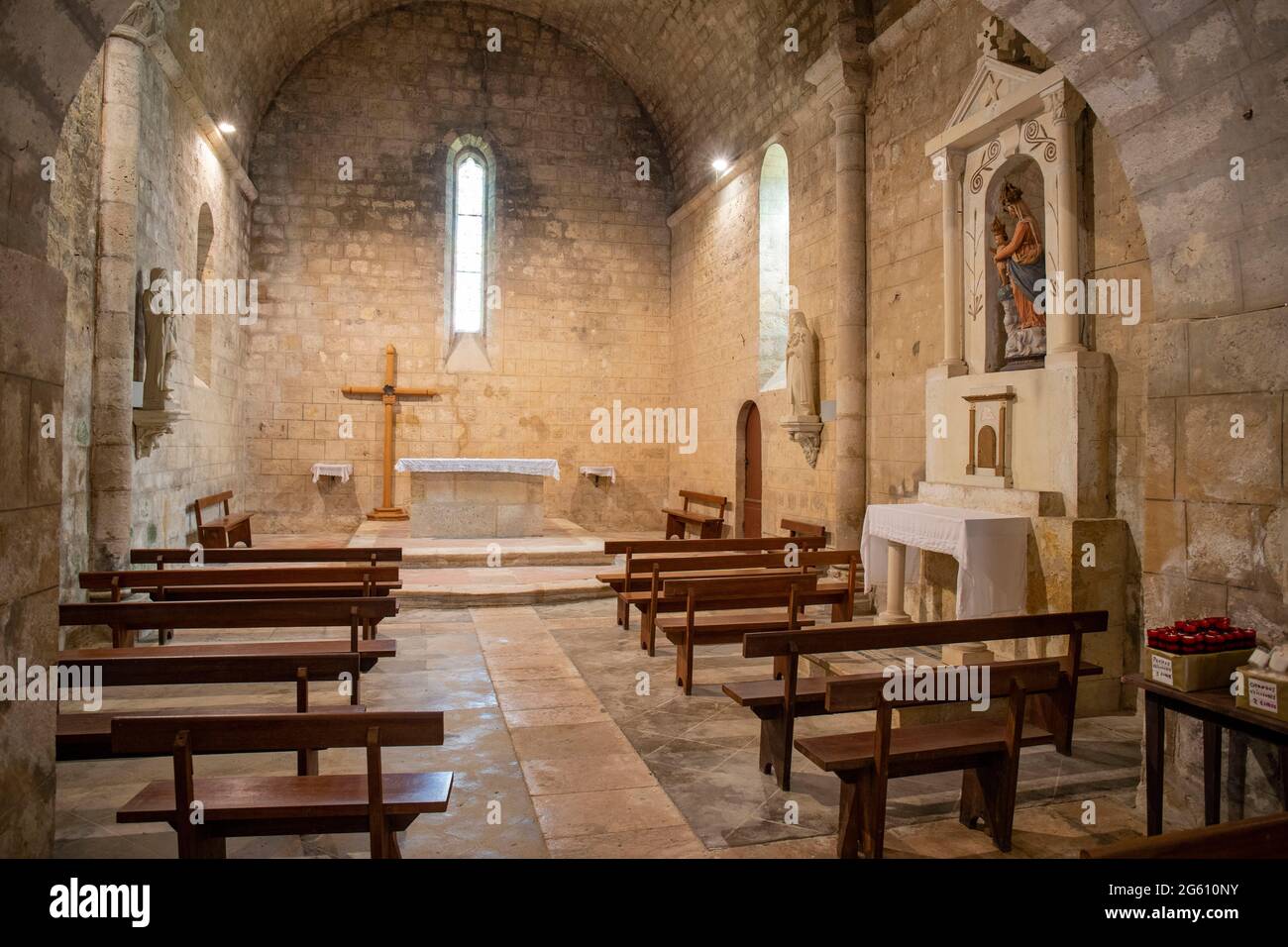 France, Gers, Larressingle, labeled Les Plus Beaux Villages de France (The Most Beautiful Villages of France), stop on El Camino de Santiago, inside the church of Saint-Sigismond Stock Photo