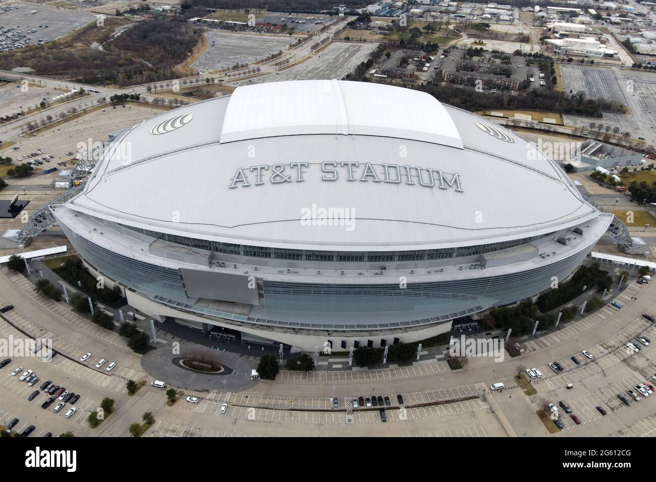 An aerial view of AT&T Stadium, Friday, Jan. 1, 2021, in Arlington, Tex ...