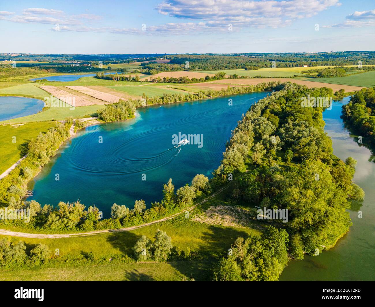 France, Seine et Marne, Charmentray, the loops of the Marne, Natura 2000 reserve (aerial view) Stock Photo