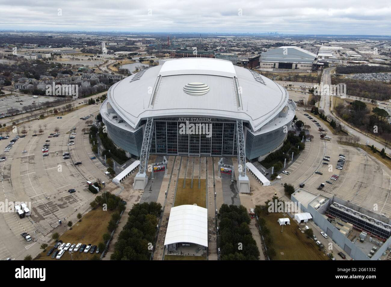 An aerial view of AT&T Stadium, Friday, Jan. 1, 2021, in Arlington, Tex ...