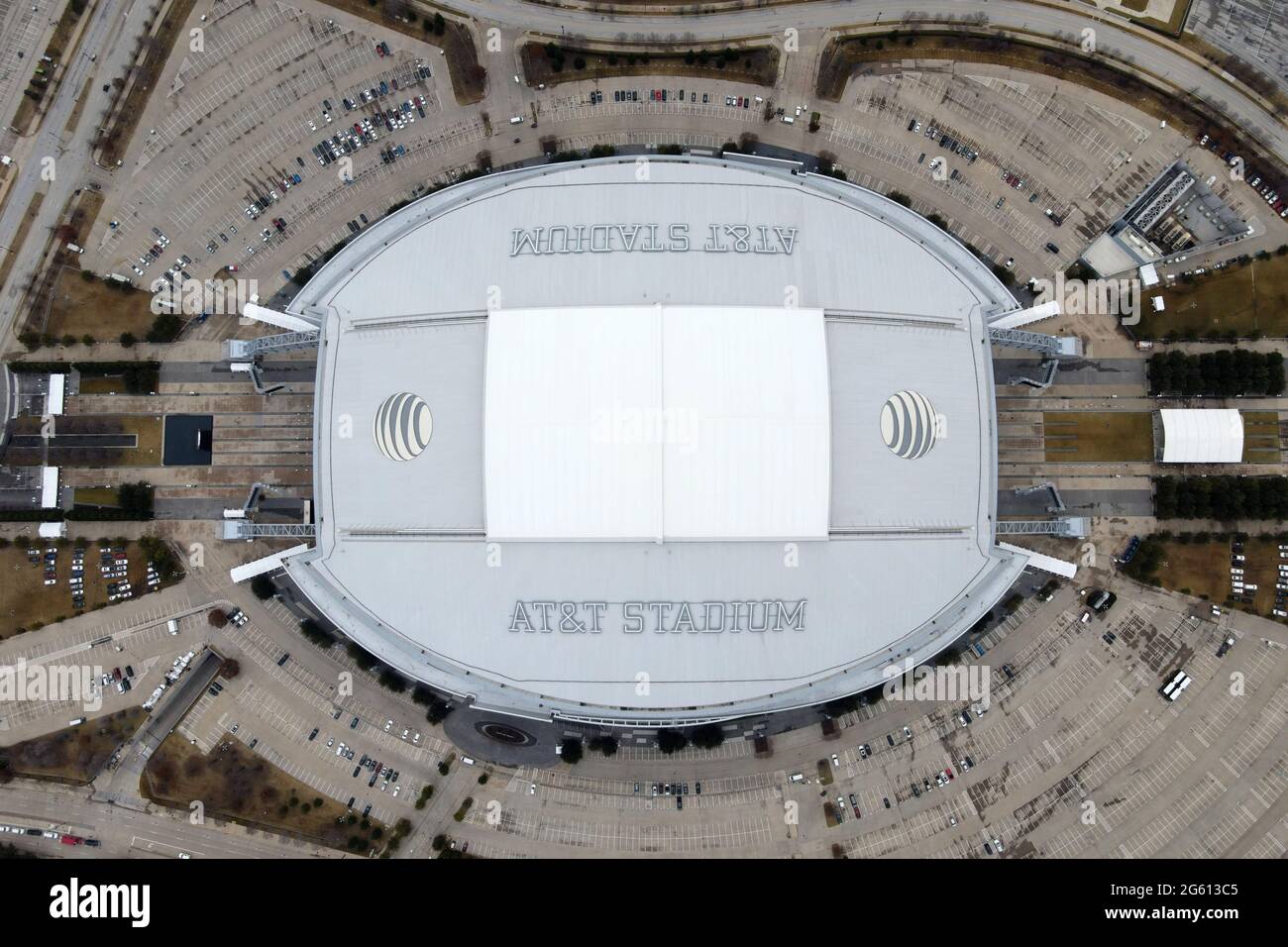 An aerial view of AT&T Stadium, Friday, Jan. 1, 2021, in Arlington, Tex ...