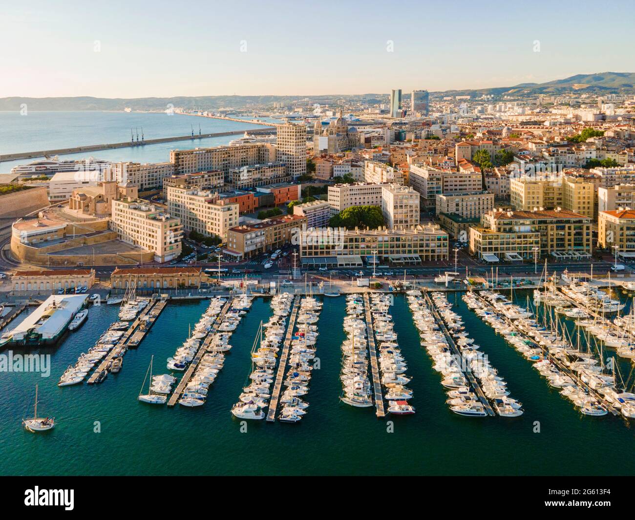 Marseilles. Aerial View of the Old Port on a Sunny Day. Stock Image - Image of famous, coastline