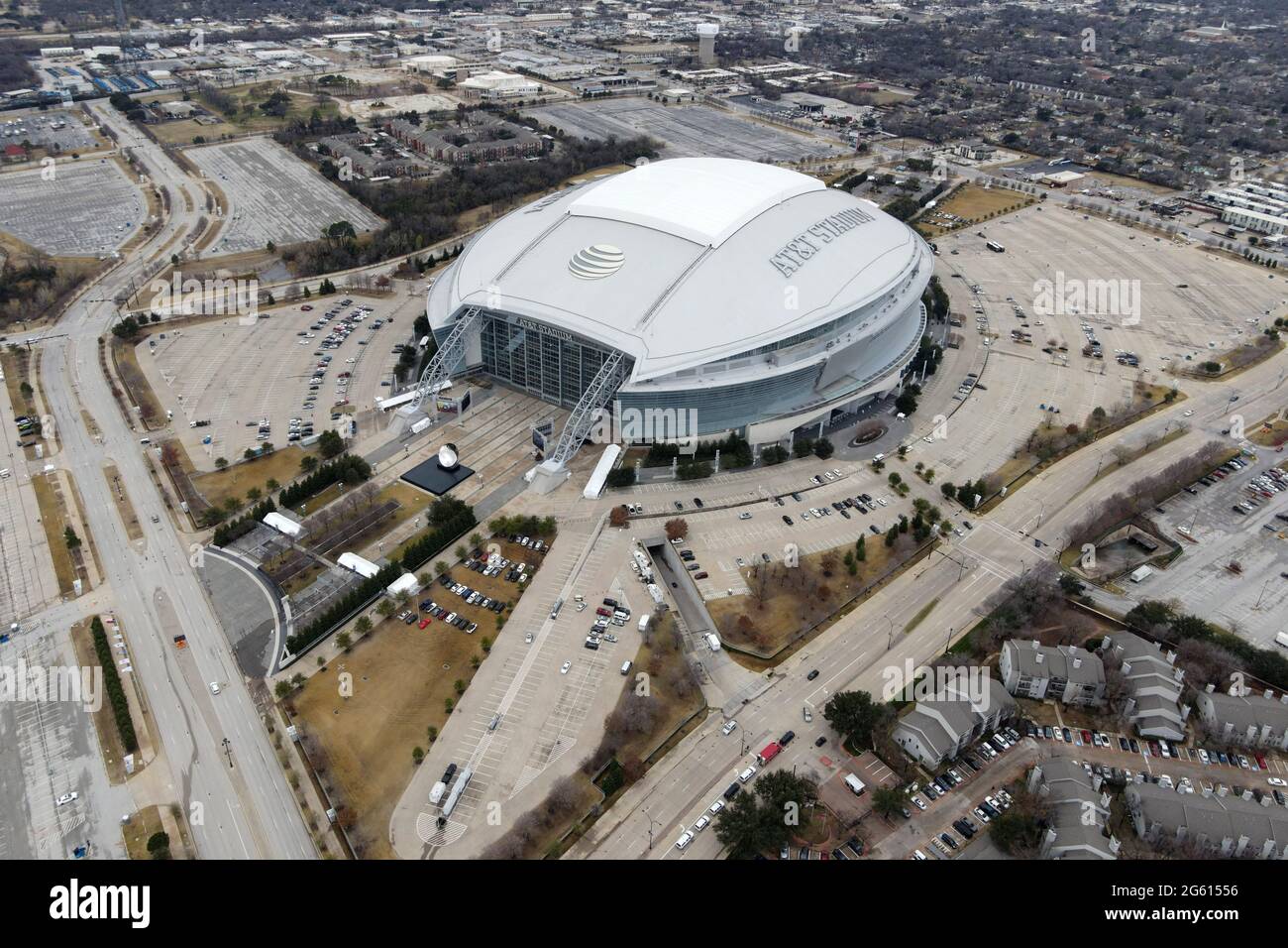 An aerial view of AT&T Stadium, Friday, Jan. 1, 2021, in Arlington, Tex ...