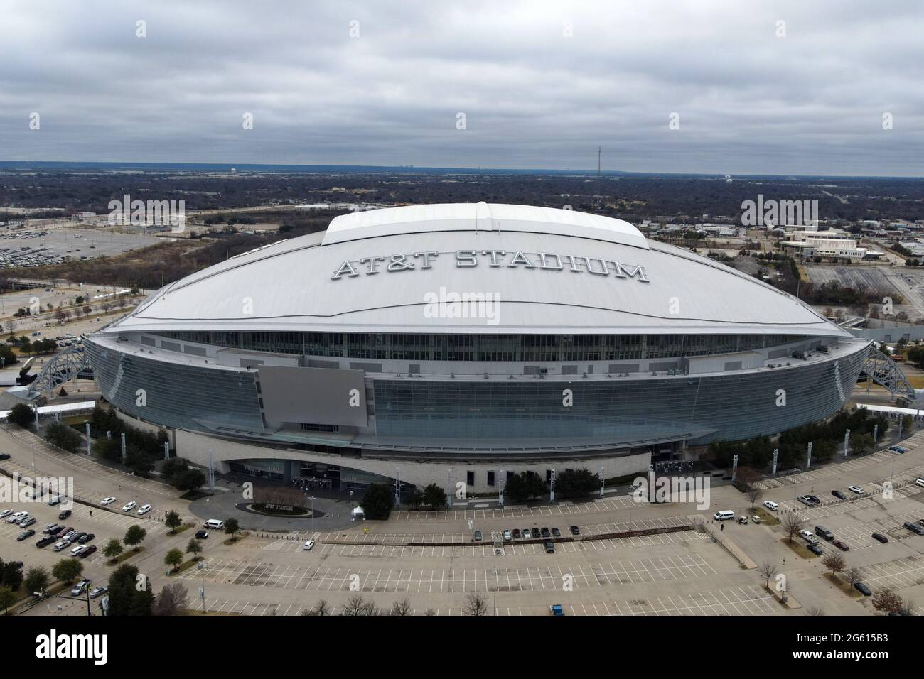 An aerial view of AT&T Stadium, Friday, Jan. 1, 2021, in Arlington, Tex ...