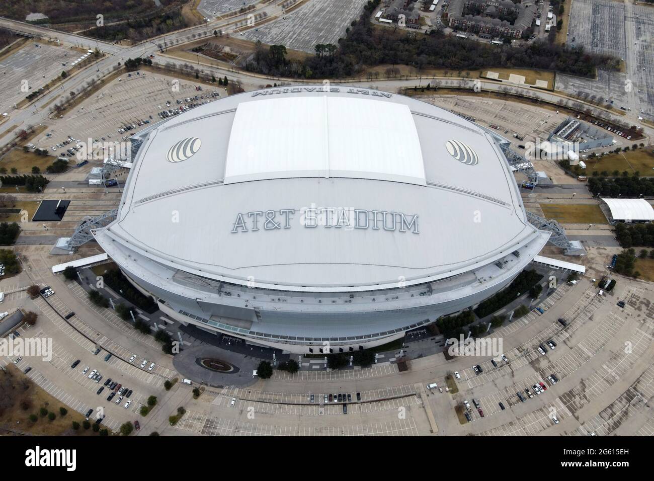 An aerial view of AT&T Stadium, Friday, Jan. 1, 2021, in Arlington, Tex ...