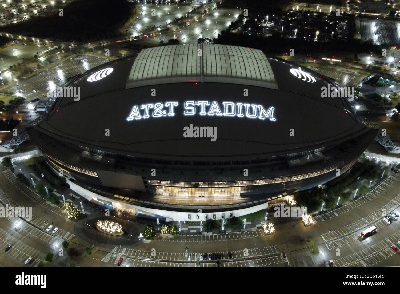 An aerial view of AT&T Stadium, Friday, Jan. 1, 2021, in Arlington, Tex ...
