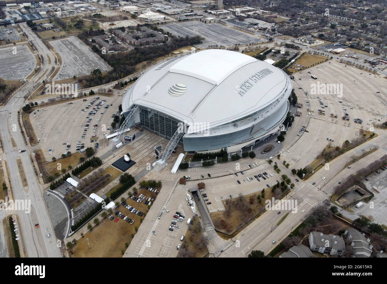 An aerial view of AT&T Stadium, Friday, Jan. 1, 2021, in Arlington, Tex ...