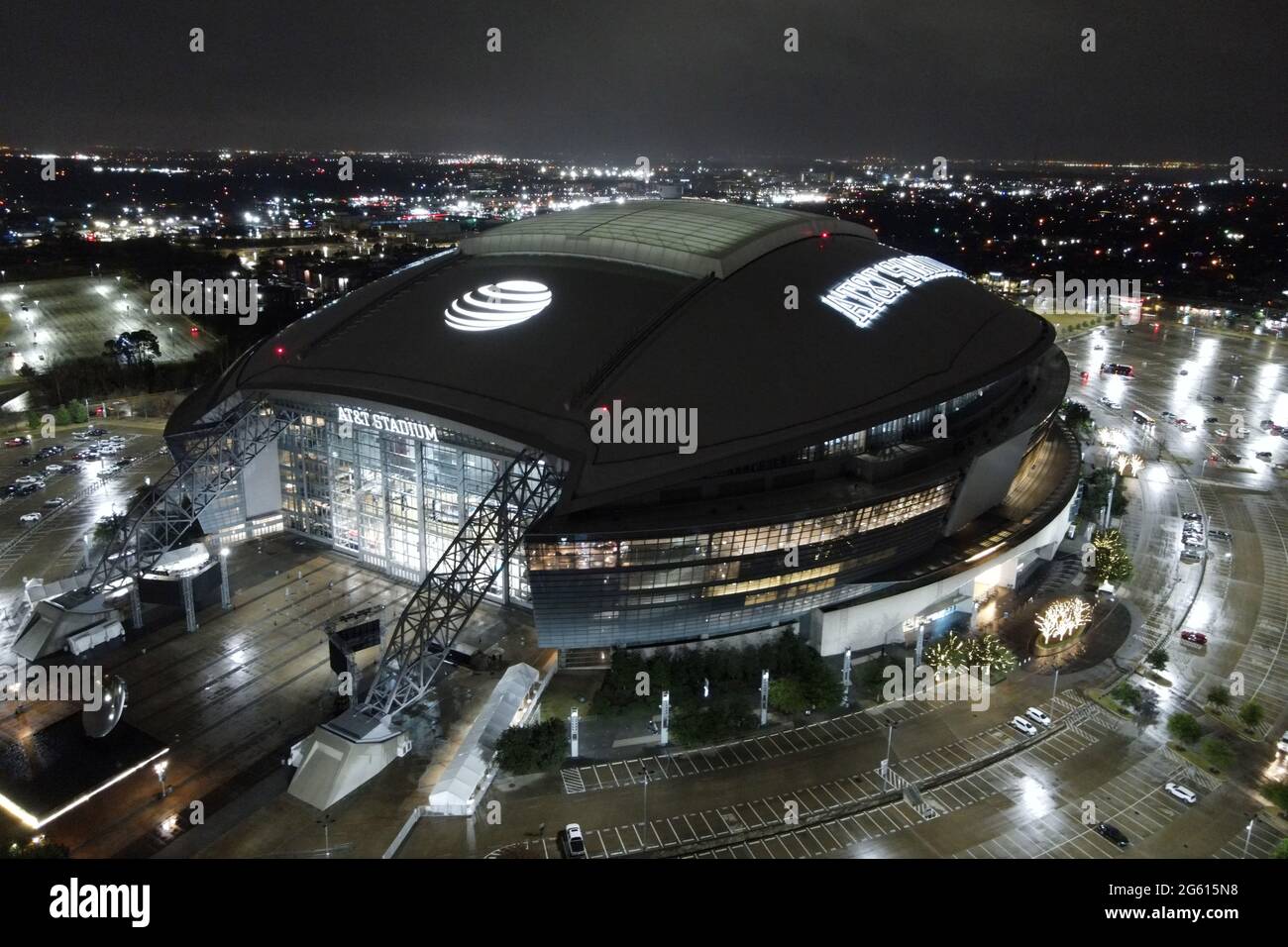 An aerial view of AT&T Stadium, Friday, Jan. 1, 2021, in Arlington, Tex ...