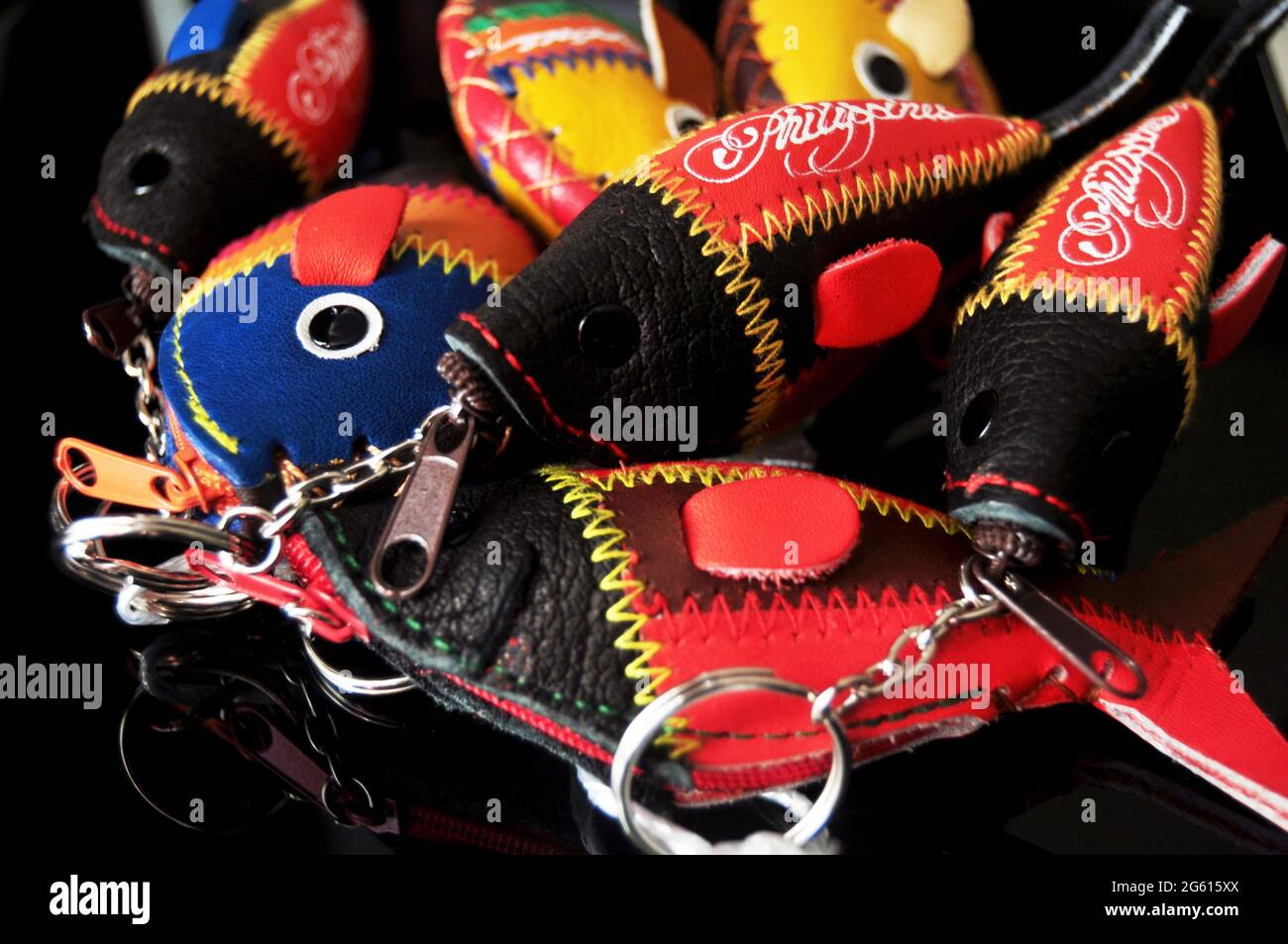 Handmade leather keychain fish pattern philippine style souvenir gift